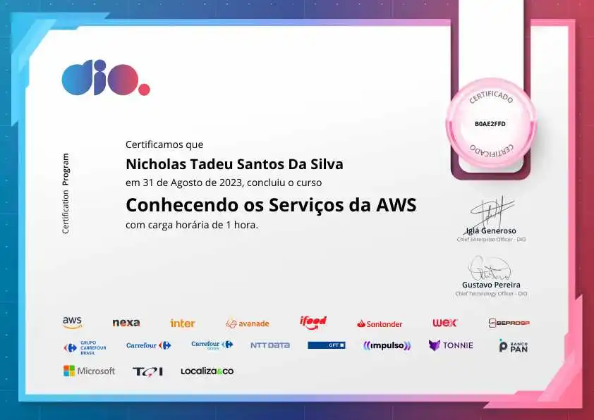 certificate of Conhecendo os Serviços da AWS