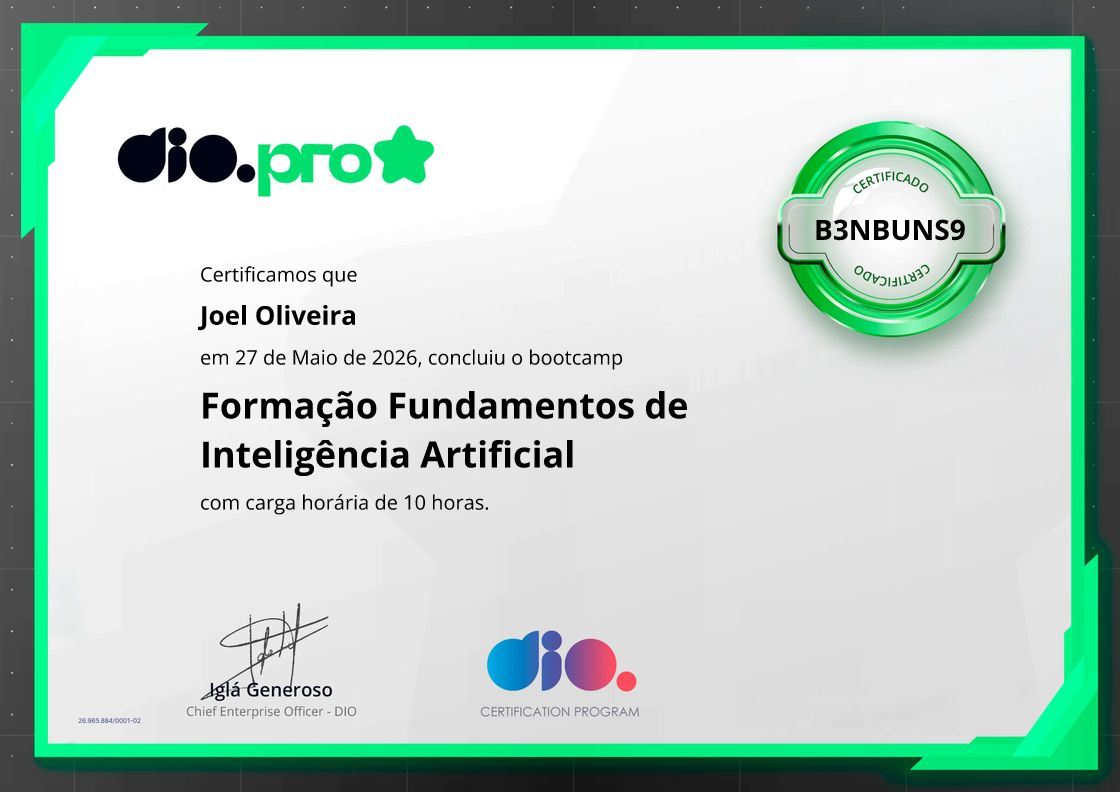 certificate of Formação Fundamentos de Inteligência Artificial