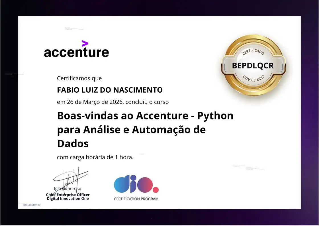 certificate of Boas-vindas ao Accenture - Python para Análise e Automação de Dados