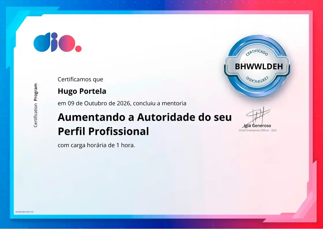 certificate of Aumentando a Autoridade do seu Perfil Profissional