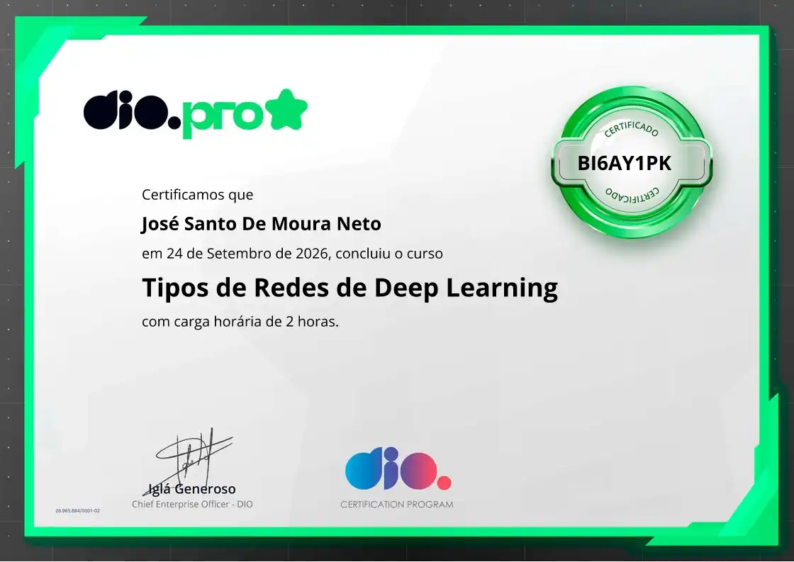 certificate of Tipos de Redes de Deep Learning