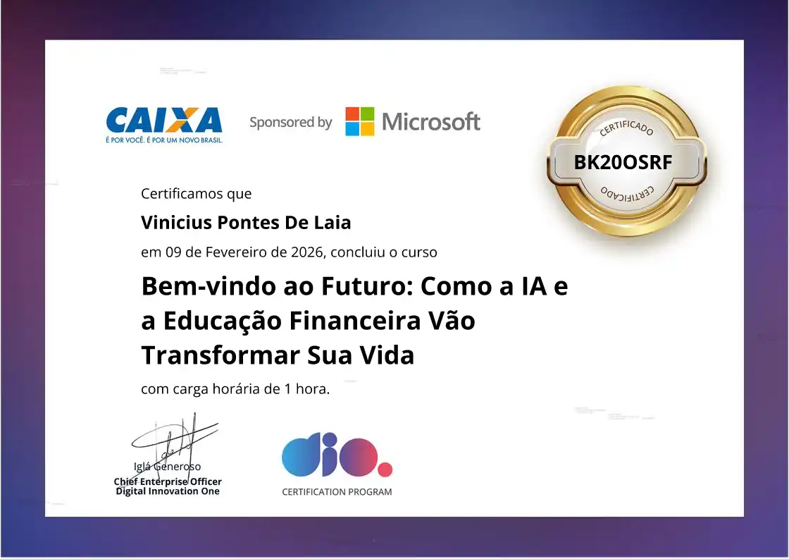certificate of Bem-vindo ao Futuro: Como a IA e a Educação Financeira Vão Transformar Sua Vida