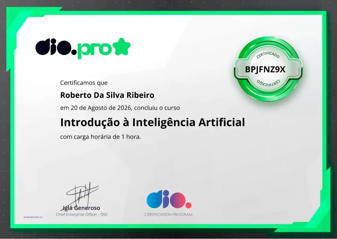 certificate of Introdução à Inteligência Artificial