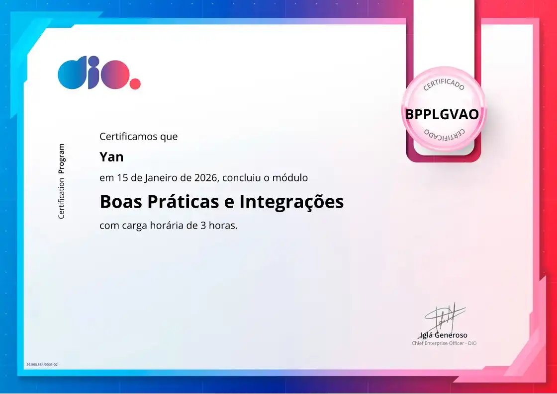certificate of Boas Práticas e Integrações
