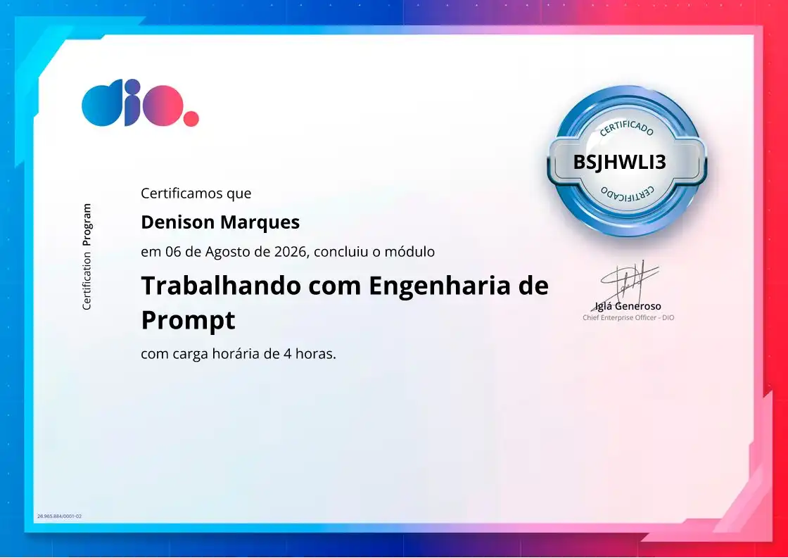 certificate of Trabalhando com Engenharia de Prompt