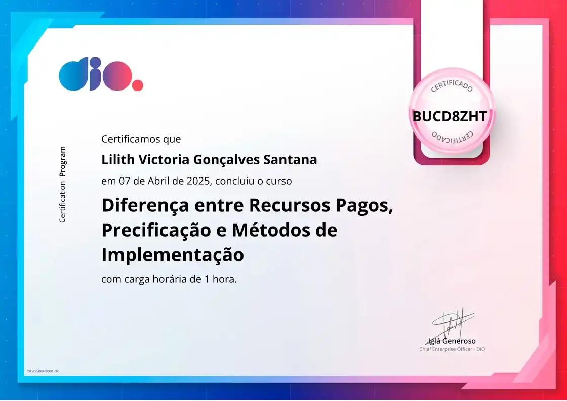 certificate of Diferença entre Recursos Pagos, Precificação e Métodos de Implementação