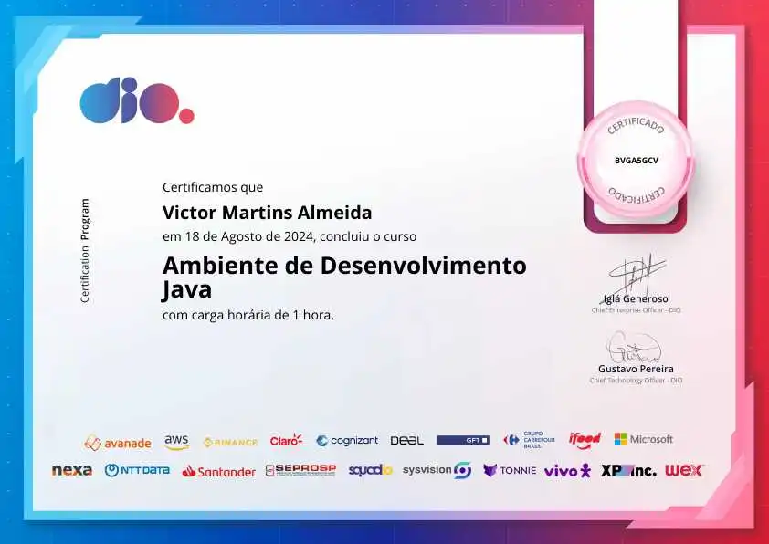 certificate of Ambiente de Desenvolvimento Java