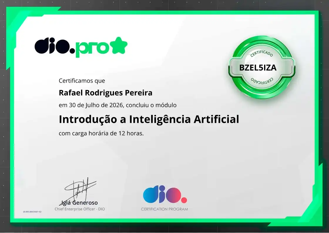 certificate of Introdução a Inteligência Artificial