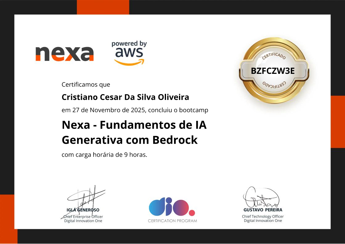 certificate of Nexa - Fundamentos de IA Generativa com Bedrock