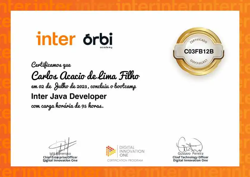 certificate of Inter Java Developer