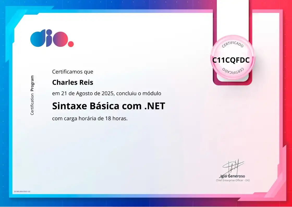 certificate of Sintaxe Básica com .NET