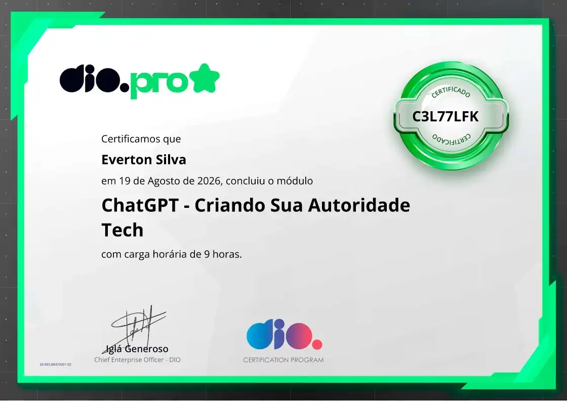 certificate of ChatGPT - Criando Sua Autoridade Tech