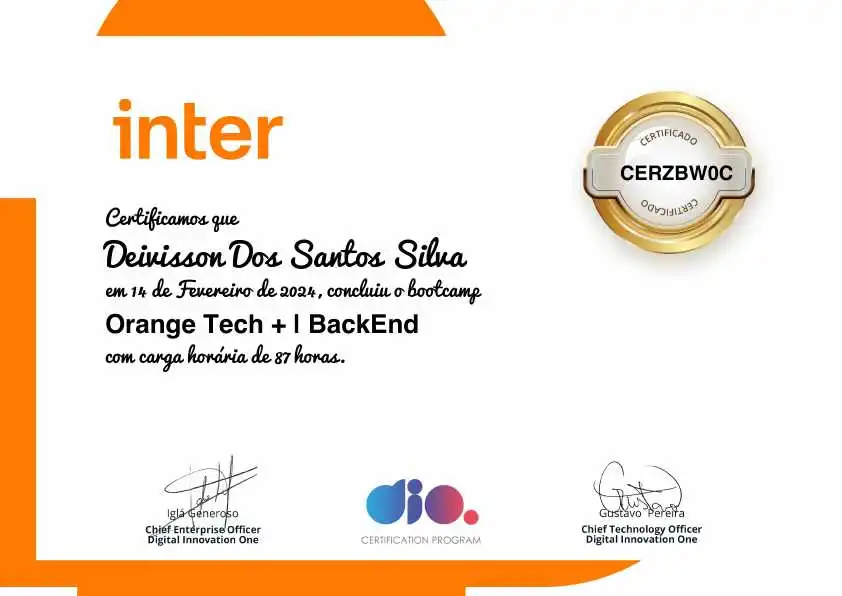 certificate of Orange Tech + | BackEnd
