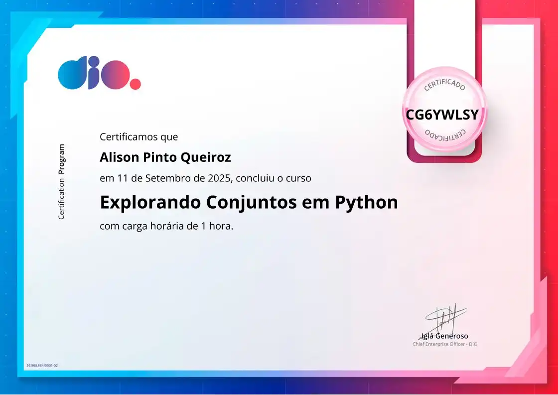 certificate of Explorando Conjuntos em Python