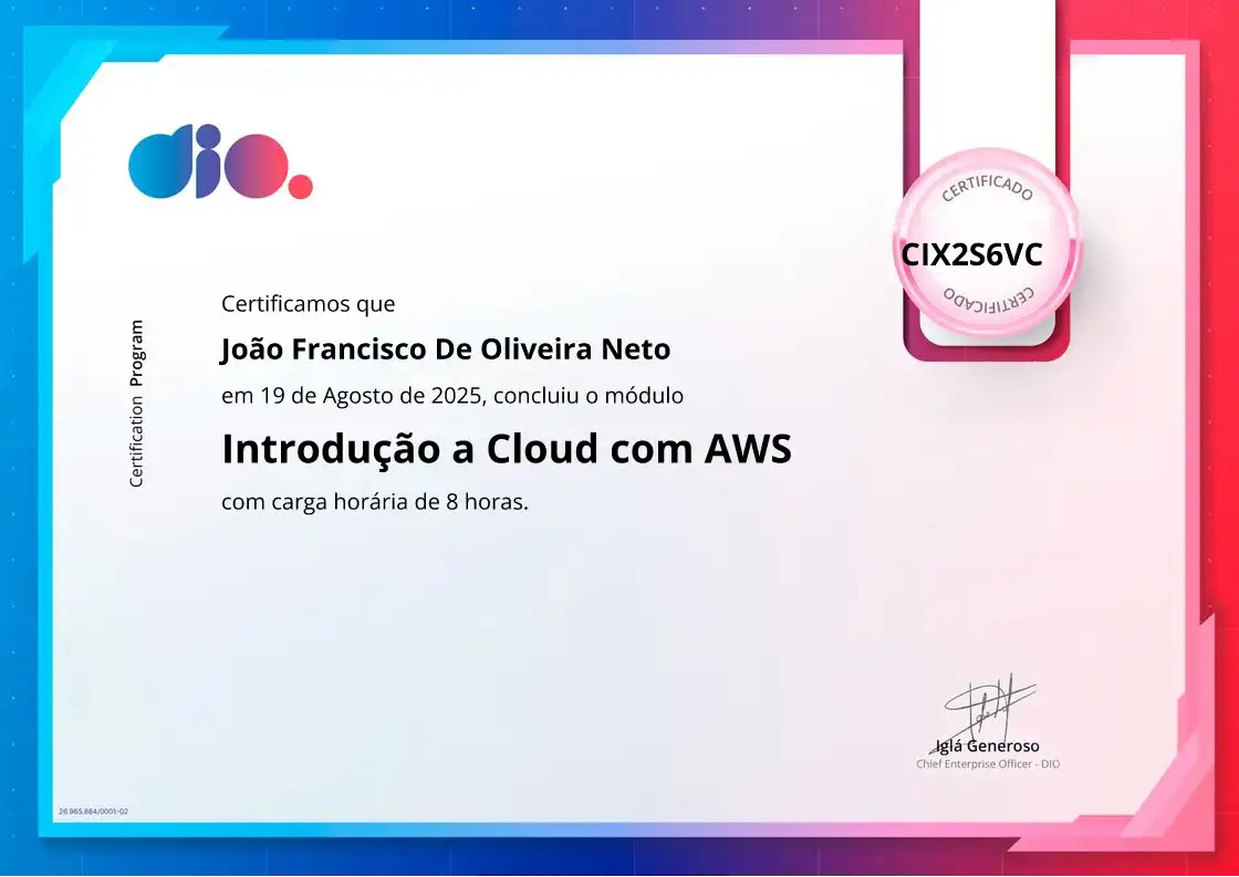 certificate of Introdução a Cloud com AWS