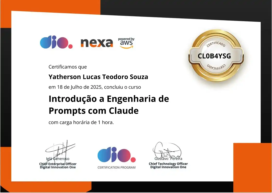 certificate of Introdução a Engenharia de Prompts com Claude