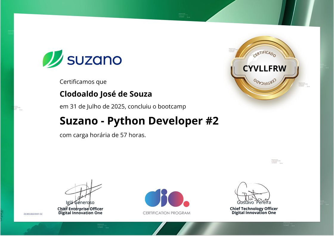 certificate of Suzano - Python Developer #2