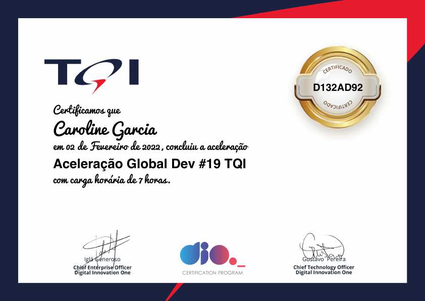 certificate of Aceleração Global Dev #19 TQI