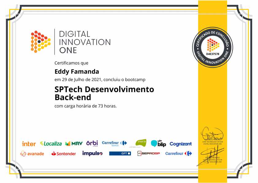 certificate of SPTech Desenvolvimento Back-end