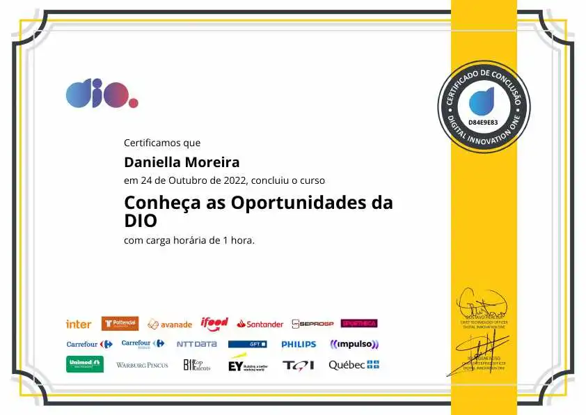 certificate of Conheça as Oportunidades da DIO