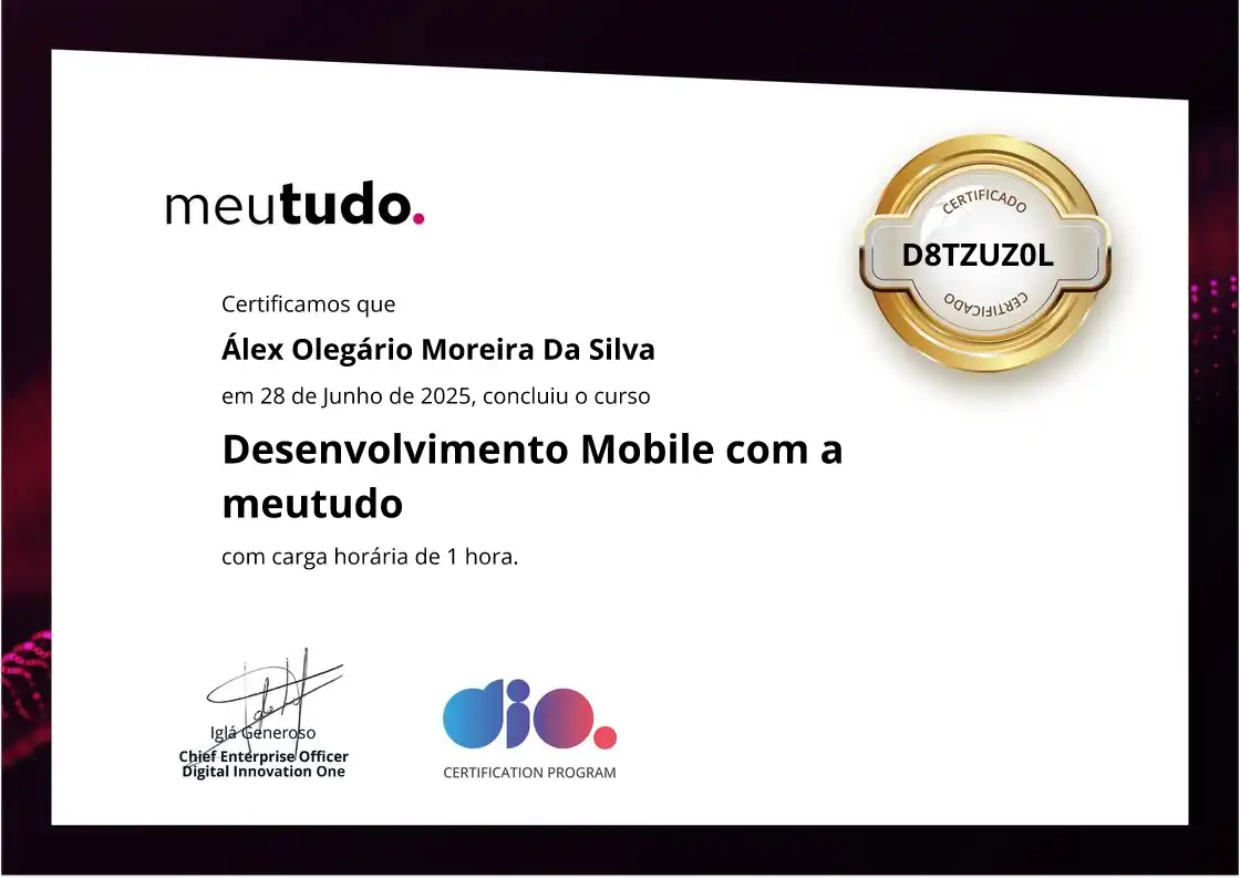 certificate of Desenvolvimento Mobile com a meutudo