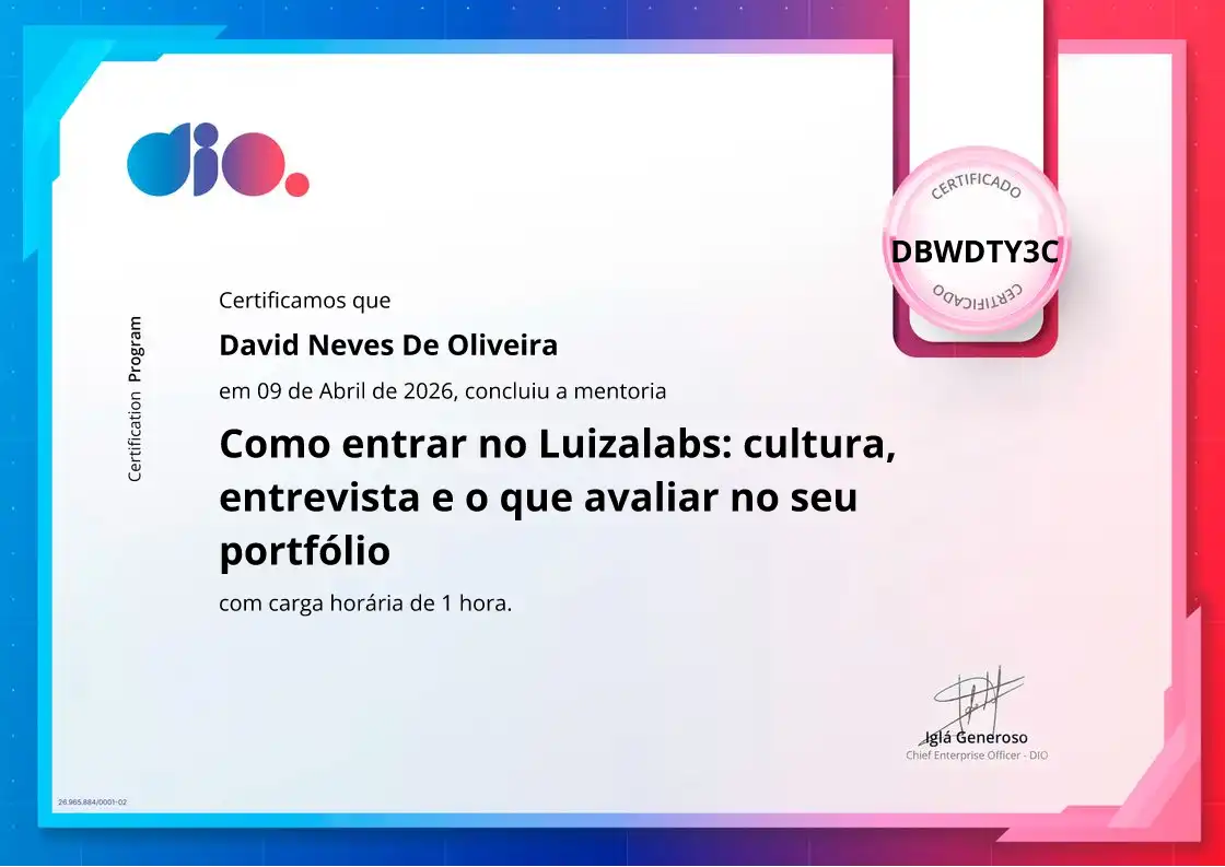 certificate of Como entrar no Luizalabs: cultura, entrevista e o que avaliar no seu portfólio