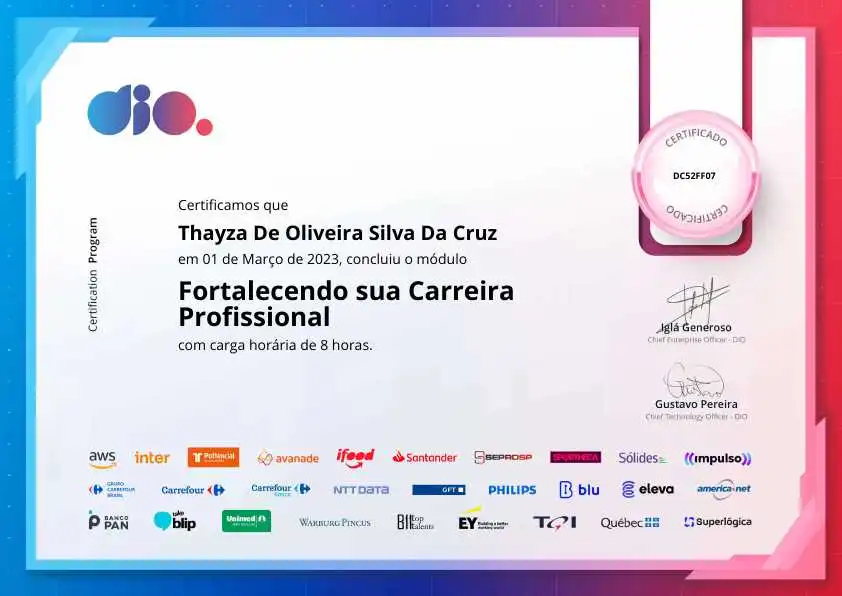 certificate of Fortalecendo sua Carreira Profissional