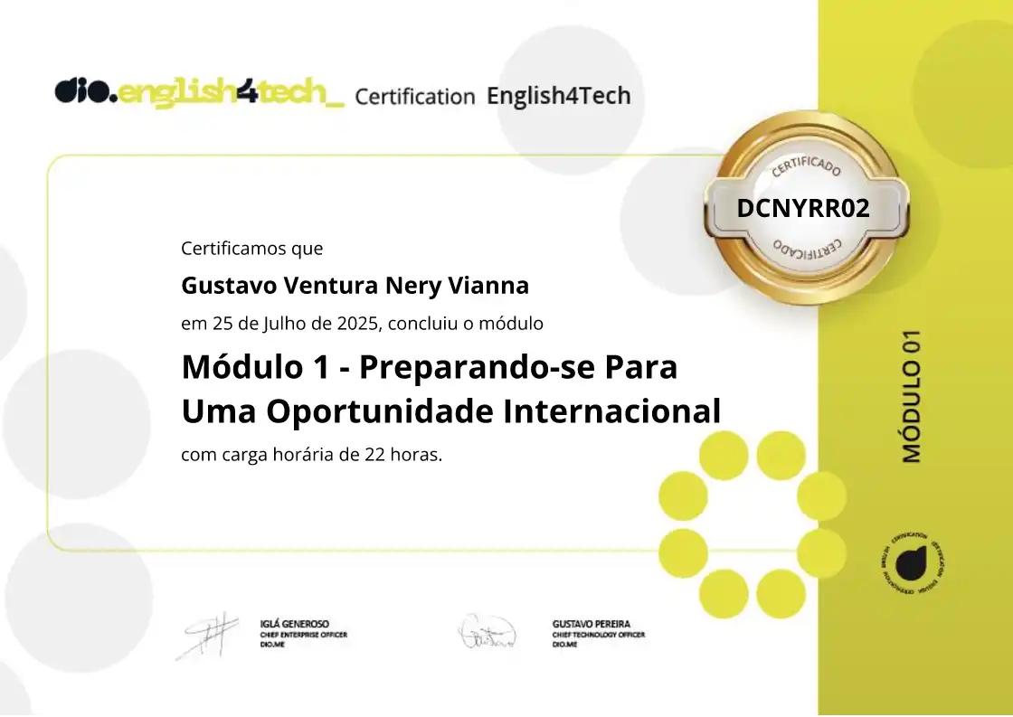 certificate of Módulo 1 - Preparando-se Para Uma Oportunidade Internacional