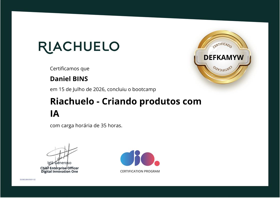 certificate of Riachuelo - Criando produtos com IA