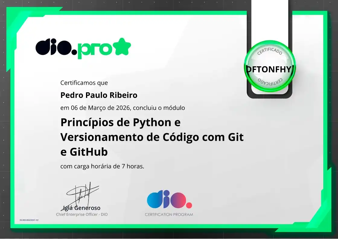 certificate of Princípios de Python e Versionamento de Código com Git e GitHub