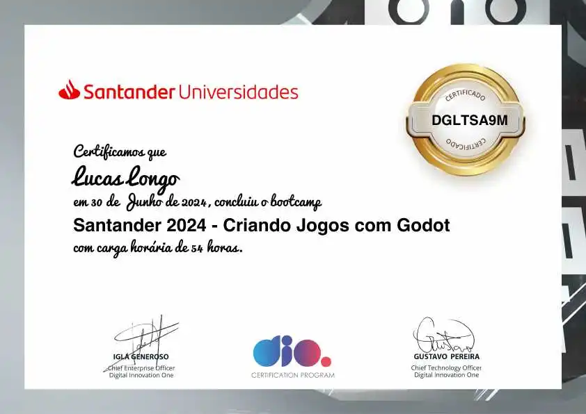 certificate of Santander 2024 - Criando Jogos com Godot
