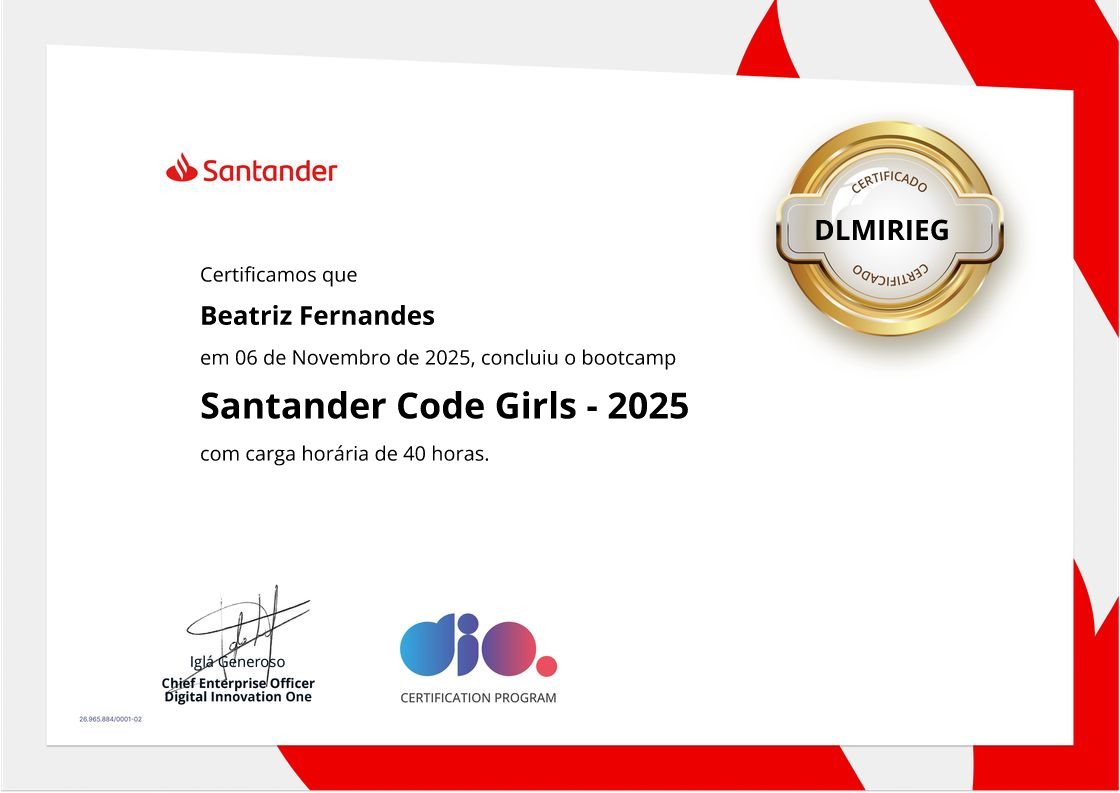 certificate of Santander Code Girls - 2025