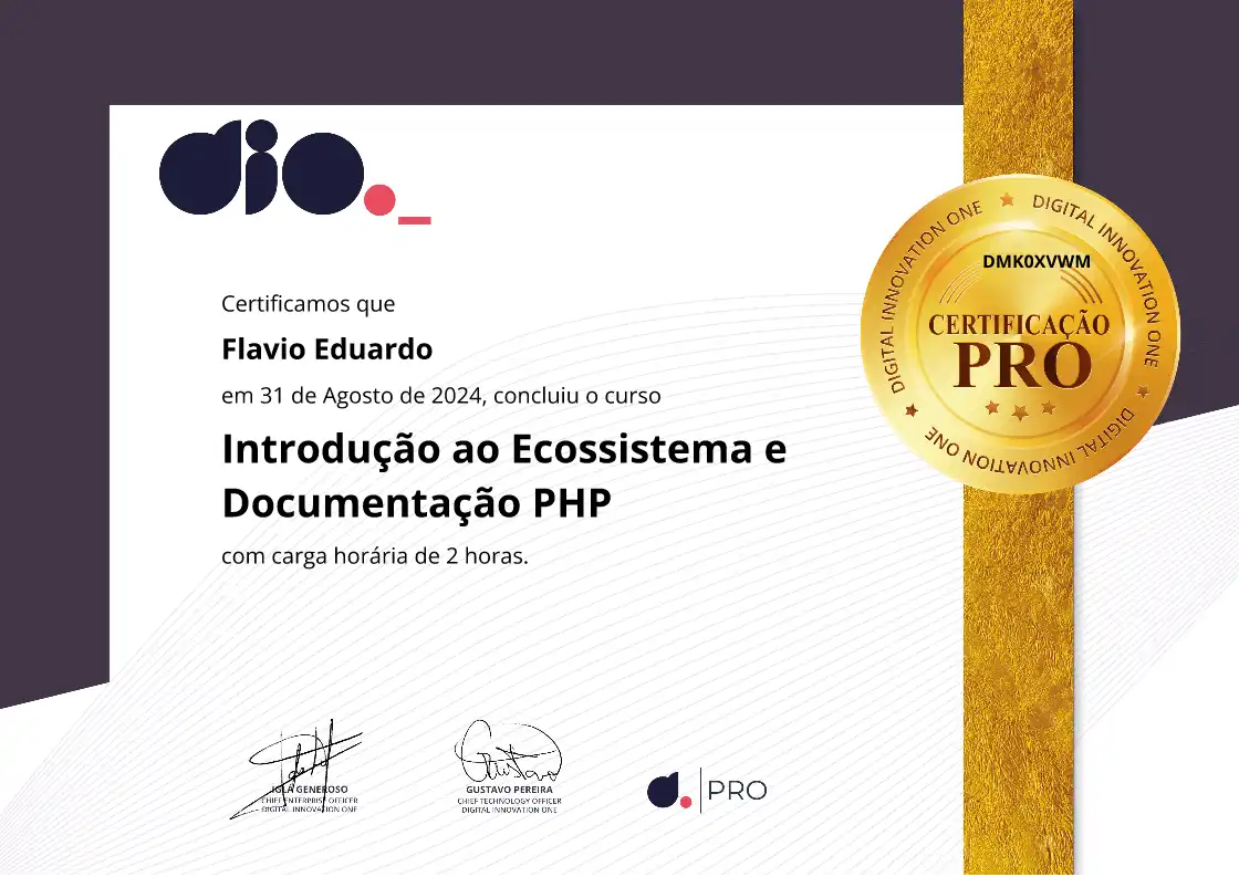 certificate of Introdução ao Ecossistema e Documentação PHP