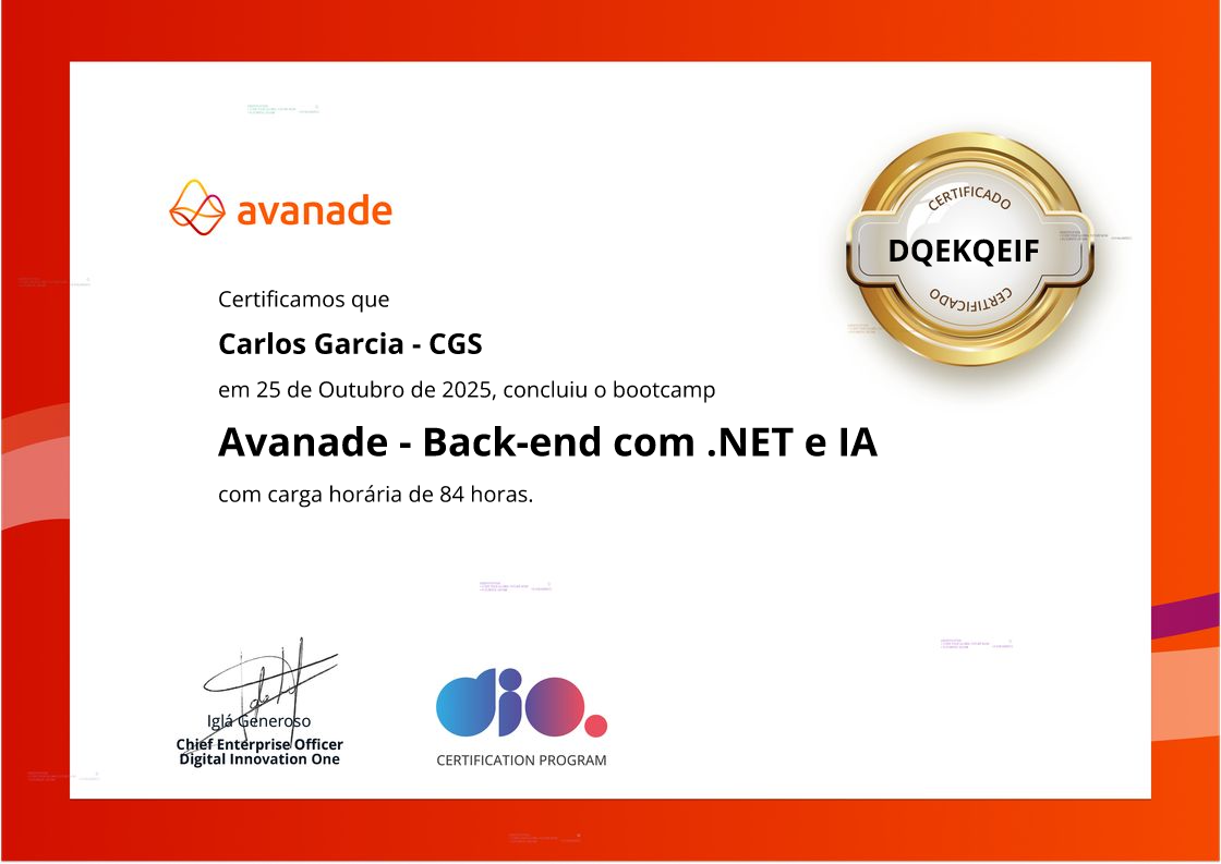 certificate of Avanade - Back-end com .NET e IA