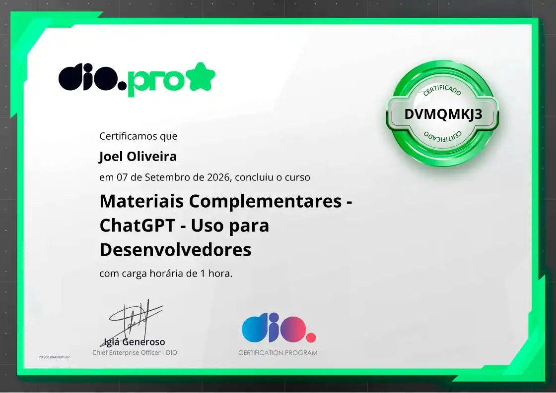 certificate of Materiais Complementares - ChatGPT - Uso para Desenvolvedores