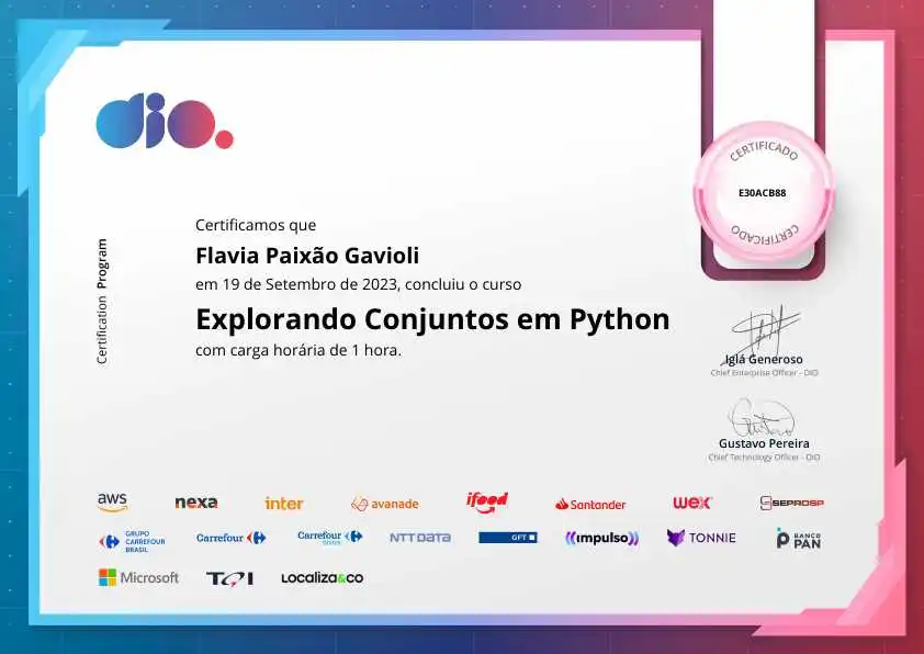 certificate of Explorando Conjuntos em Python
