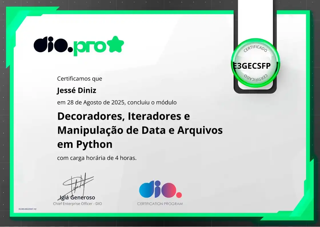 certificate of Decoradores, Iteradores e Manipulação de Data e Arquivos em Python