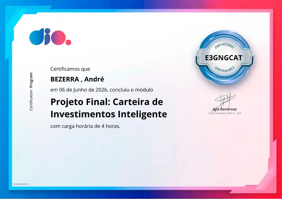 certificate of Projeto Final: Carteira de Investimentos Inteligente