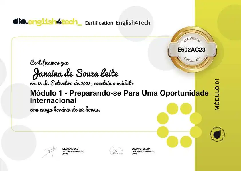 certificate of Módulo 1 - Preparando-se Para Uma Oportunidade Internacional