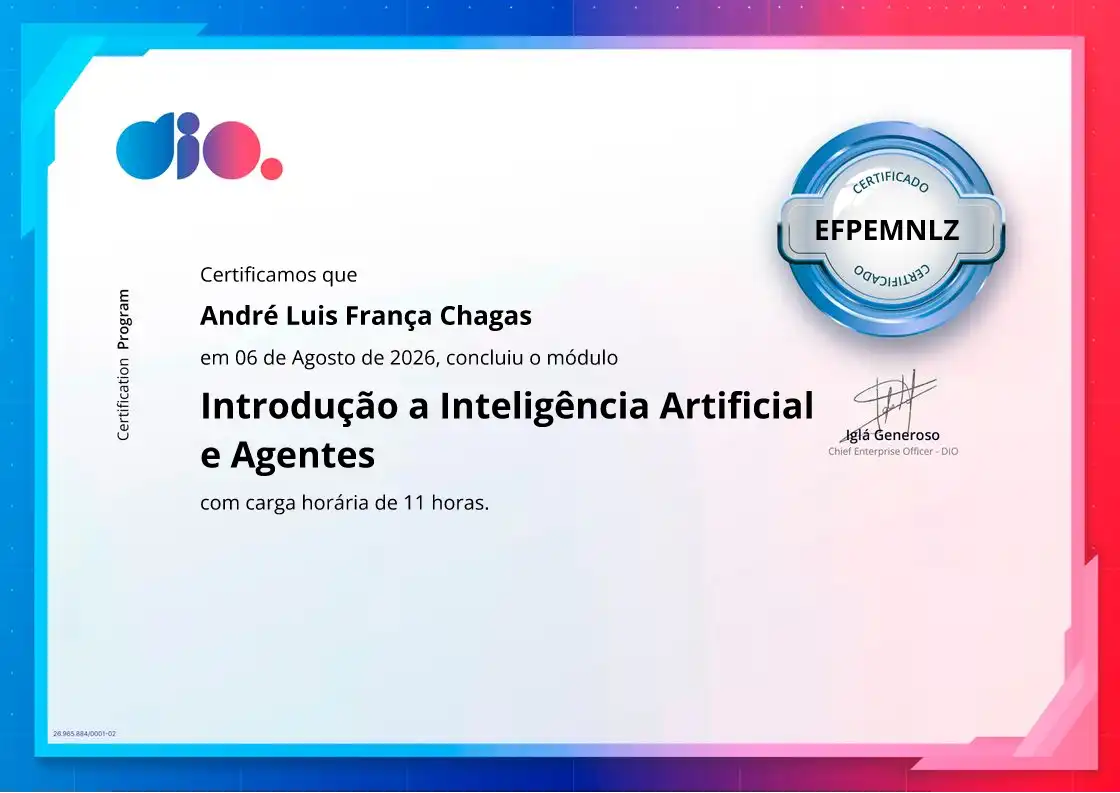 certificate of Introdução a Inteligência Artificial e Agentes