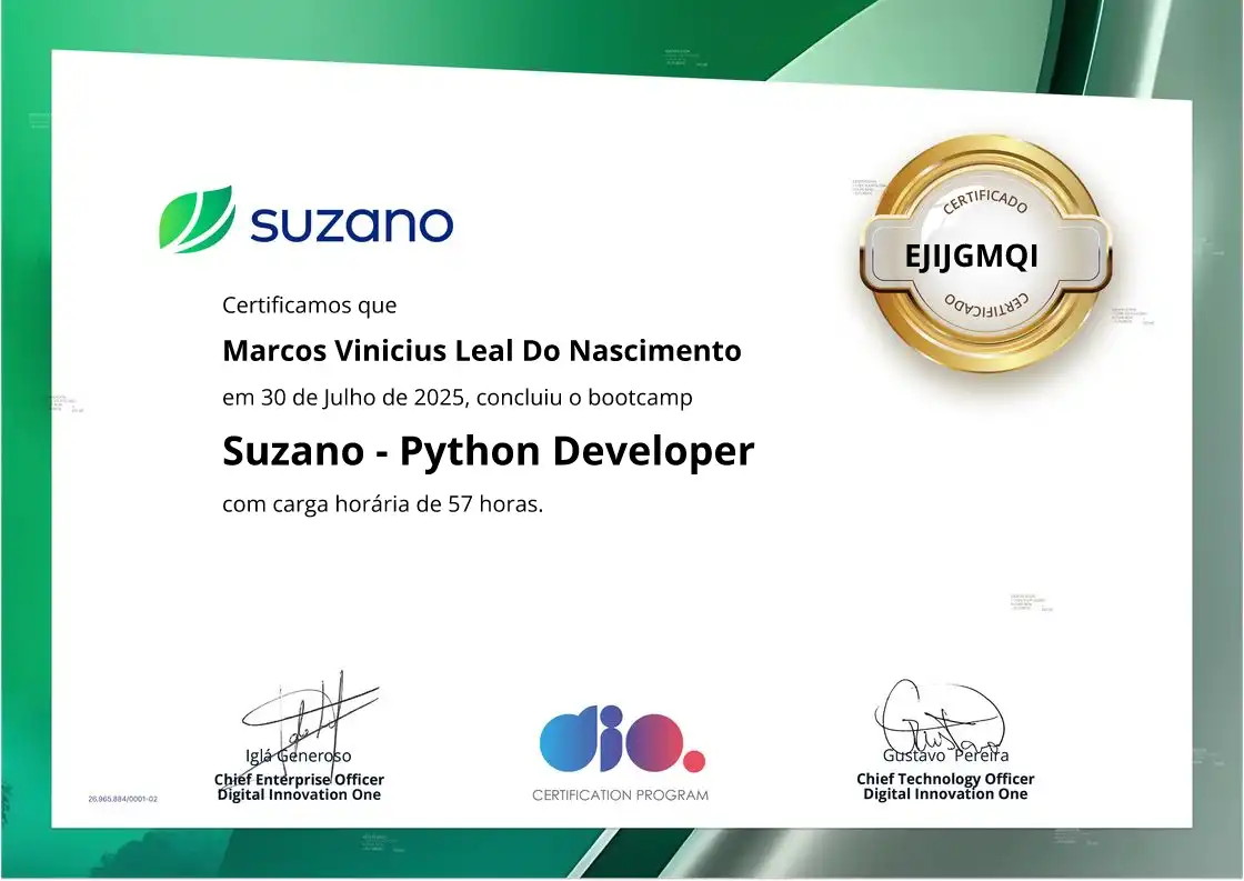 certificate of Suzano - Python Developer