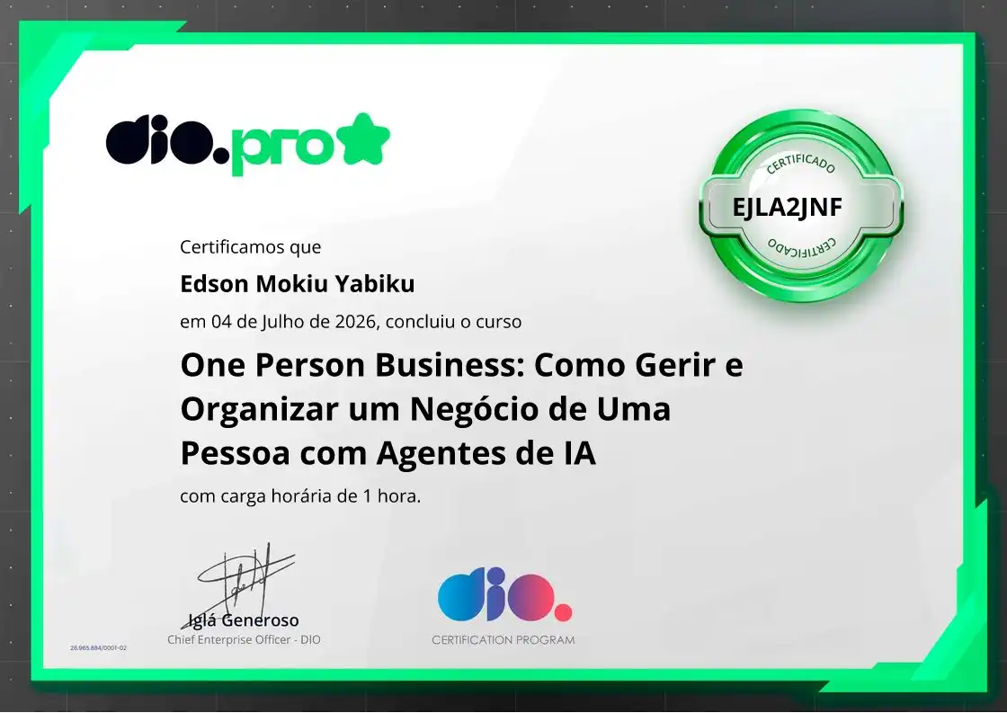 certificate of One Person Business: Como Gerir e Organizar um Negócio de Uma Pessoa com Agentes de IA