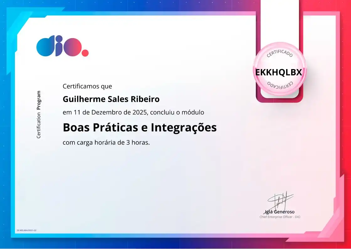 certificate of Boas Práticas e Integrações