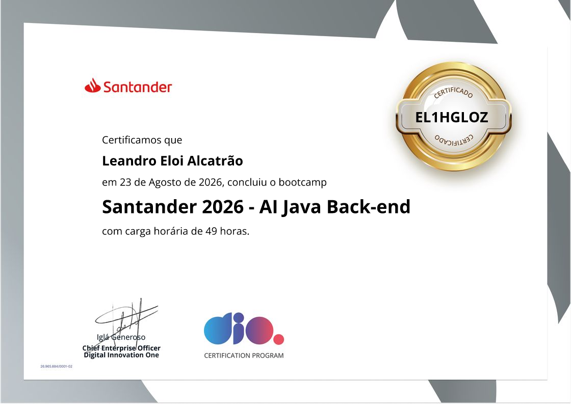 certificate of Santander 2026 - AI Java Back-end