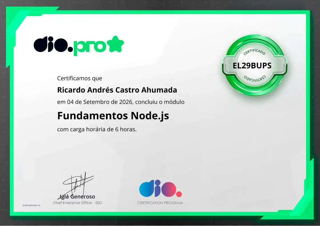 certificate of Fundamentos Node.js