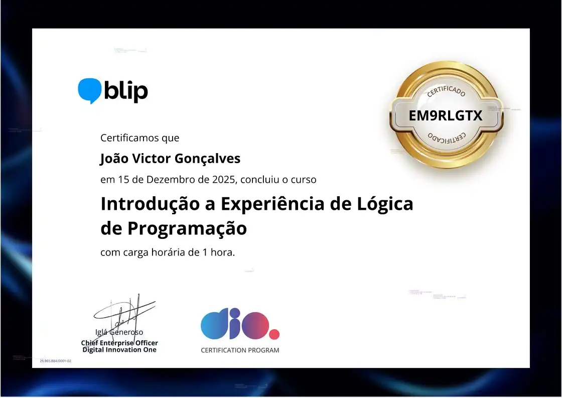 certificate of Introdução a Experiência de  Lógica de Programação