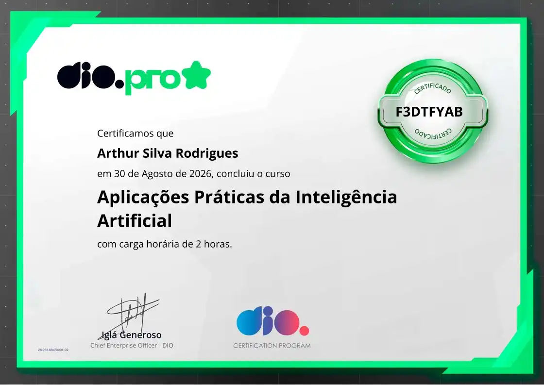 certificate of Aplicações Práticas da Inteligência Artificial