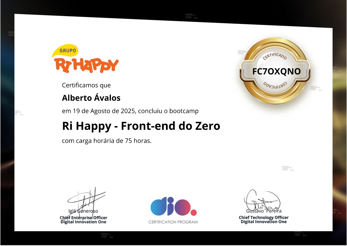 certificate of Ri Happy - Front-end do Zero