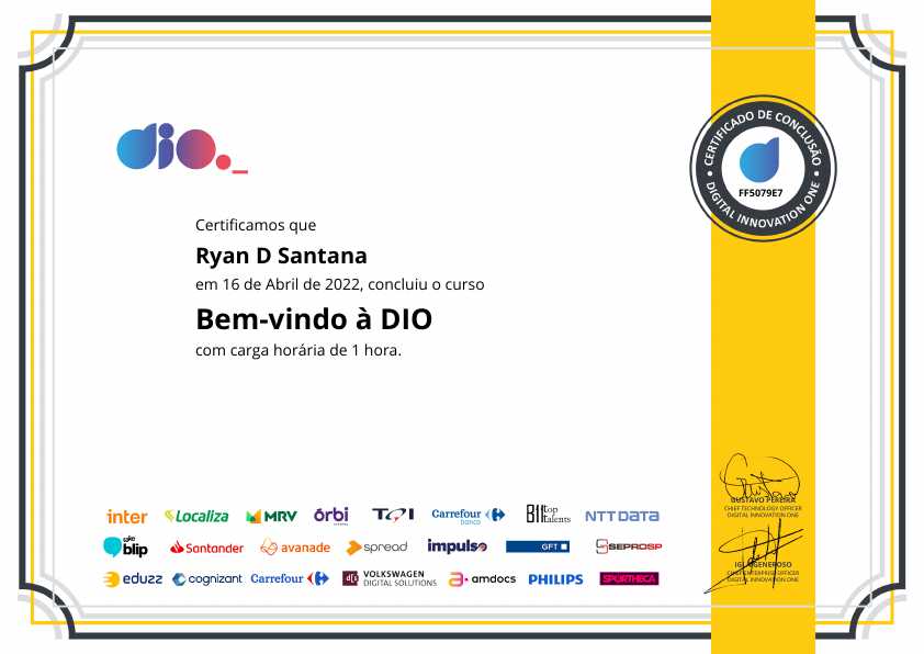 certificate of Bem-vindo à DIO