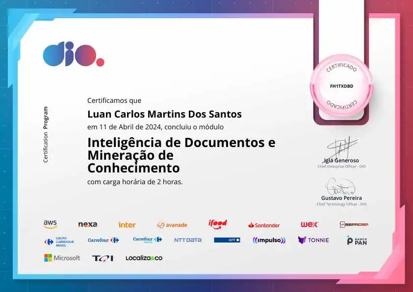 certificate of Inteligência de Documentos e Mineração de Conhecimento